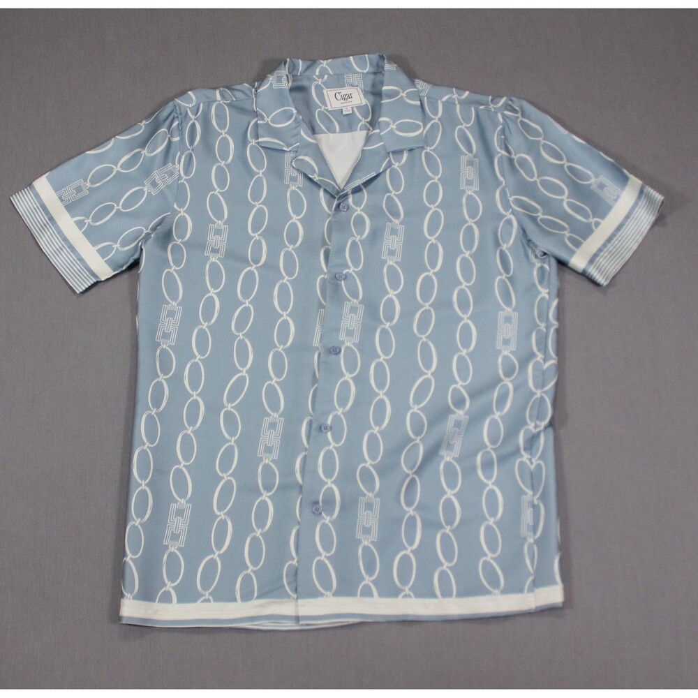 Cigar Couture Button Down Short Shirt Mens Gray All Over Print Chain Unique Sz L